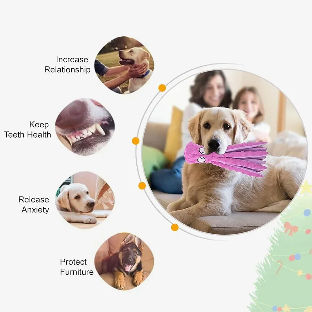 Durable Dog Plush Toys for Aggressive Chewers Tough Squeaky Octopus Dog Chew Toy for Puppy Pet No Stuffing Interactive Dog Toys 5