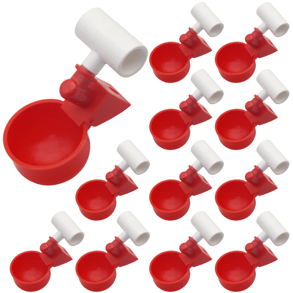 10sets Chicken Water Cup Automatic Drinker for Poultry Thread Filling Waterer Poultry Drinking Bowl for Chickens Quail Bird Cage