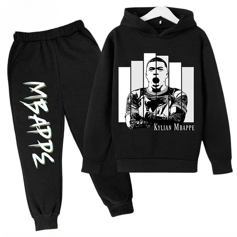 thumbnail image 1 of Ropa para niños Conjunto de sudadera con capucha para niños y pantalones de sudadera Conjunto deportivo de 2 piezas para niños y niñas Ropa estampada de Mbappé, 1 of 5