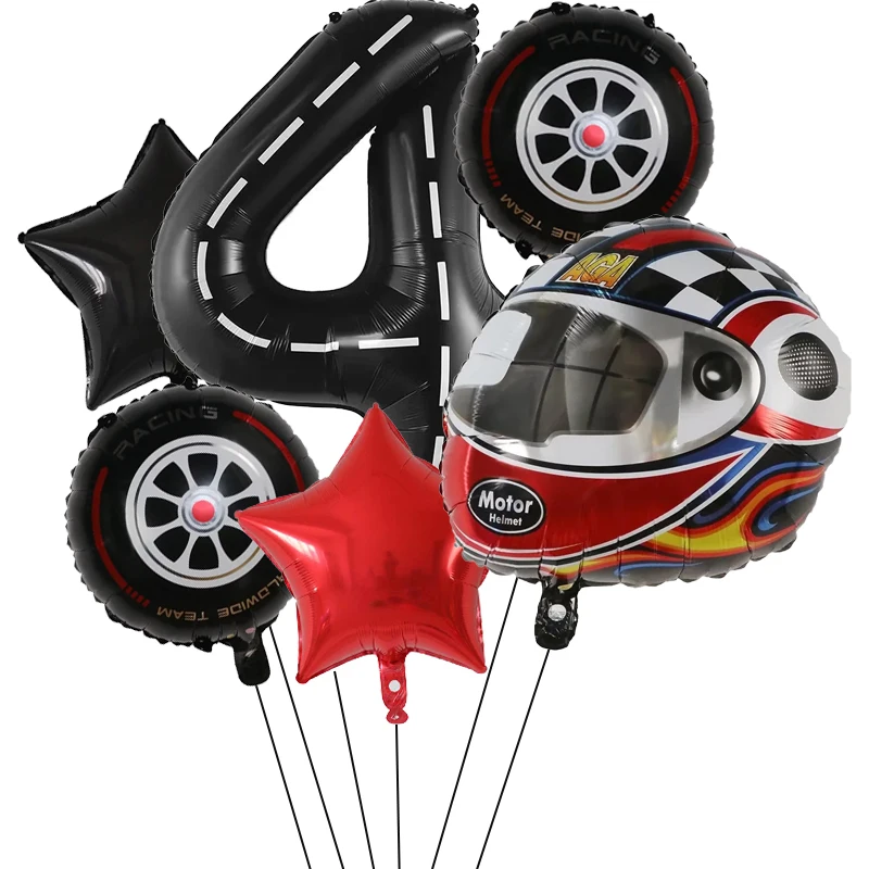 6PCS Motor Helmet Balloon Wheel Tire Racing Balloons Birthday Decor Boys Race car Dirt Bike Motorcross Hot Wheel Party Supplies images - 6