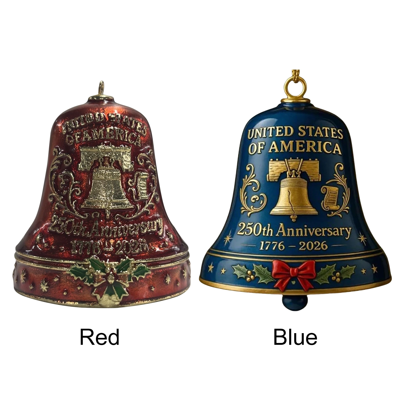 Metal Patriotic Bell Ornament for US 250th Anniversary Decor