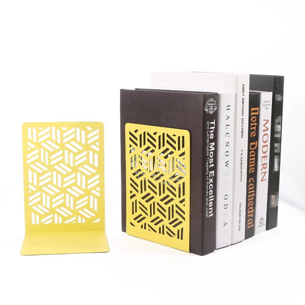 2 Pcs Streaks Hollow Book Ends Heavy Book Iron Stand Shelf for Shelves Duty Bookend Book rack Stand Iron Home Desk Stationery 6