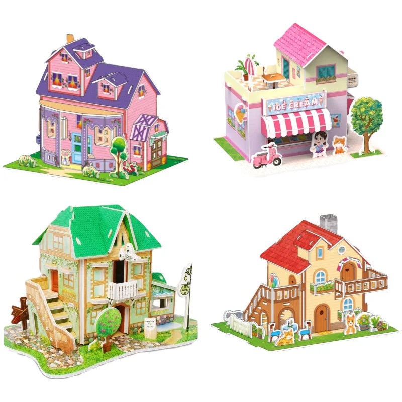 Мультяшный трехмерный пазл детские игрушки ручной работы «сделай сам» бумажная карточка вилла Строительная модель настольное украшение Мультяшный трехмерный пазл детские игрушки ручной работы «сделай сам» бумажная карточка вилла Строительная модель настольное украшение