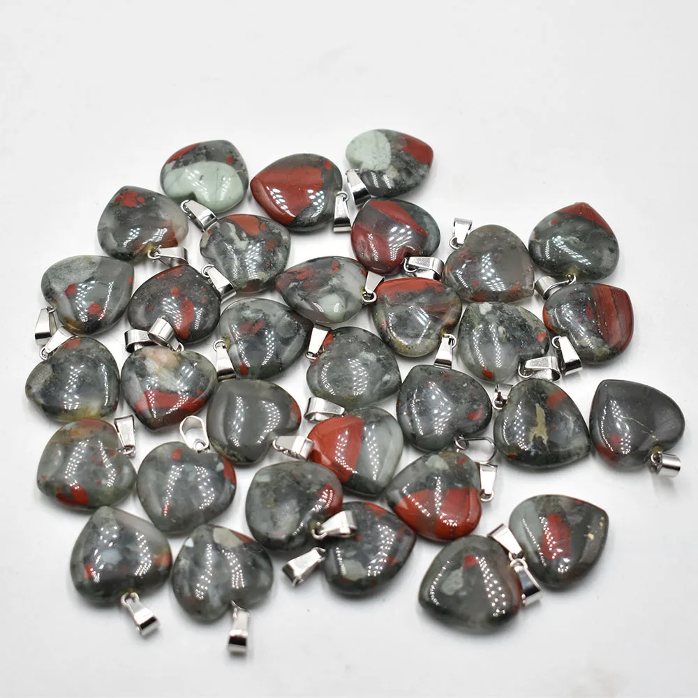

Love Heart Stone Pendants 20mm Wholesale Charms Natural Bloodstone stone For DIY Jewelry Making Women Gift free shipping