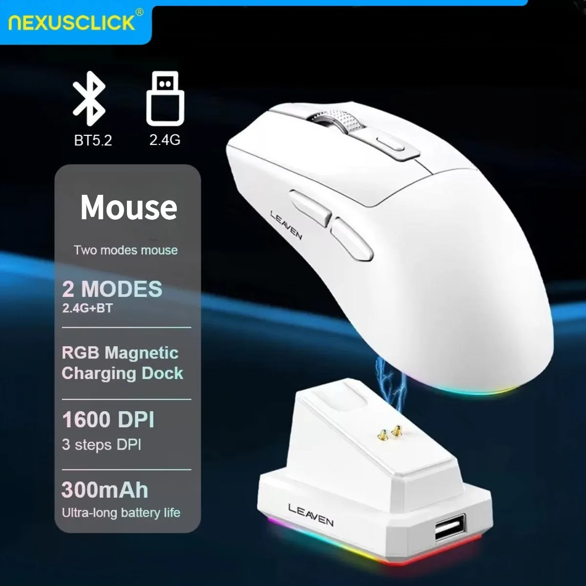 NexusClick 블루투스 무선 네이티브 마우스, 게임용 듀얼 모드 e스포츠 노트북 PAW311 컴퓨터 경량 마그네틱 충전 신제품 2026