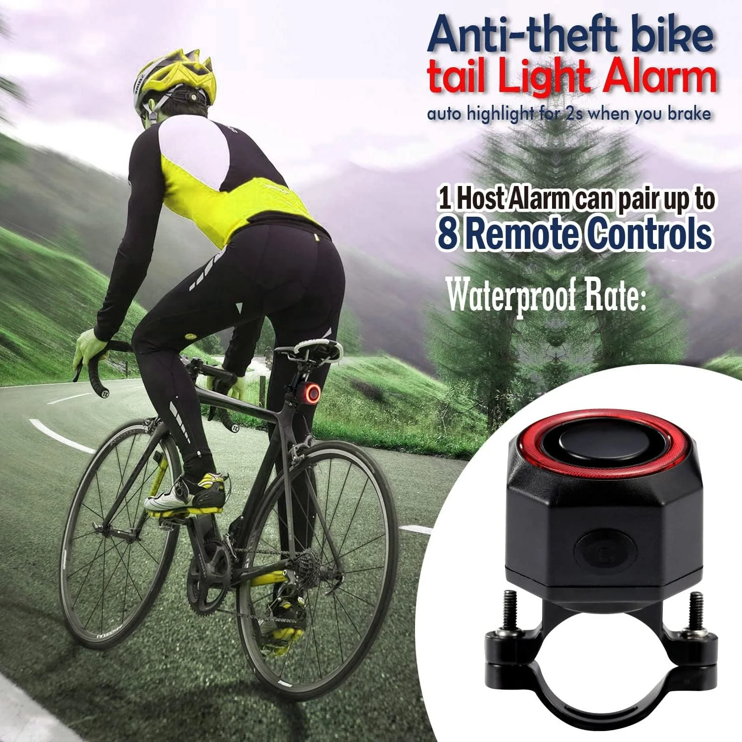 Rechargeable Bicycle Alarm System With Built-In Lithium Polymer Battery USB Anti-Theft Wireless Taillight With Remote Control