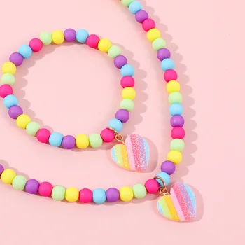 Makersland Collane a cuore per ragazza Pendenti carini Accessori Set di gioielli Regalo per bambini Bracciale con perline colorate di moda per bambini 1