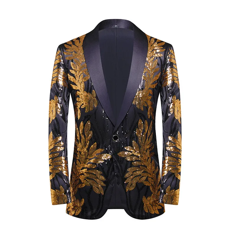 

Men's High Quality Gold Sequin Applique Suit Jacket Casual Suit Host Singer Costume Can Be Bought Suit with Pants Underneath