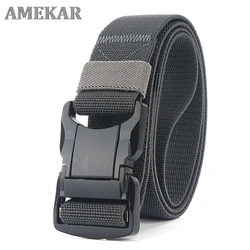 Elastic Belt Men Aluminum Alloy Black Pluggable Buckle Tactical Belts Breathable Comfortable Nylon Male Jeans Belt High Quality