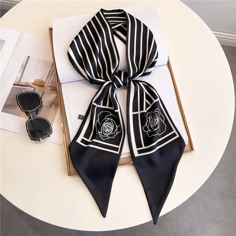 Sf7bce5c102d04c7a9ffbda92805b5c95C Fashion Headbands Silk Neck Scarves For Women Long Hairband Print Bag Scarfs Neckerchief Hair Ribbons Tie Scarf Ladies 14x145cm Mallzona