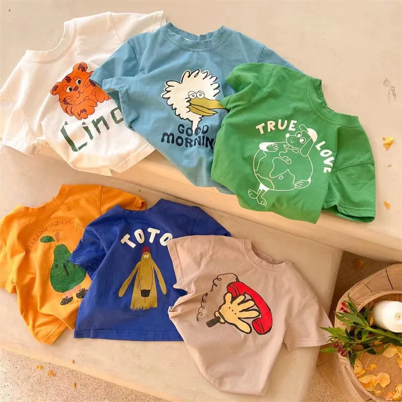 Kids T-shirt Summer 2023 Tops for Boys Short-sleeve Girls Shirts Cartoon Children Blouse Baby Tees Toddler Outerwear Clothes