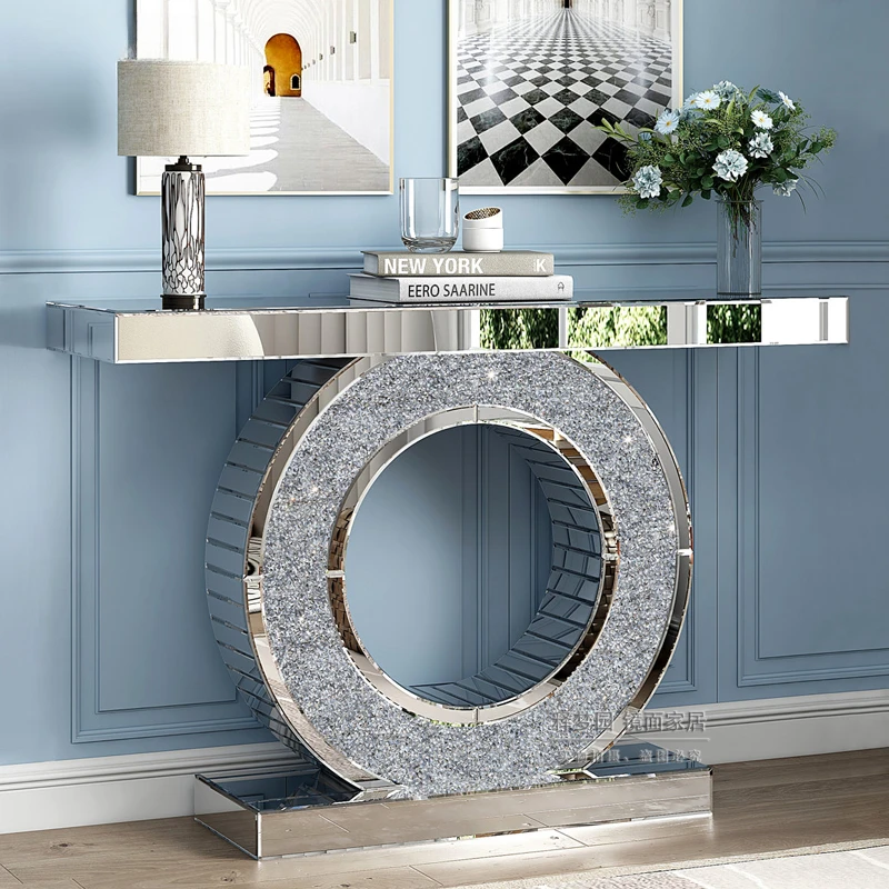 

creative entrance table for home decoration, light luxury entrance table, glass mirror furniture, wall facing end view table