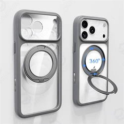 Magnetic 360° Rotation Stand Ring Holder Orange Case with Acrylic Transparent Lens Protection and Magsafe Compatibility - iPhone 17 Pro (Gray JKTM 360ZJ)