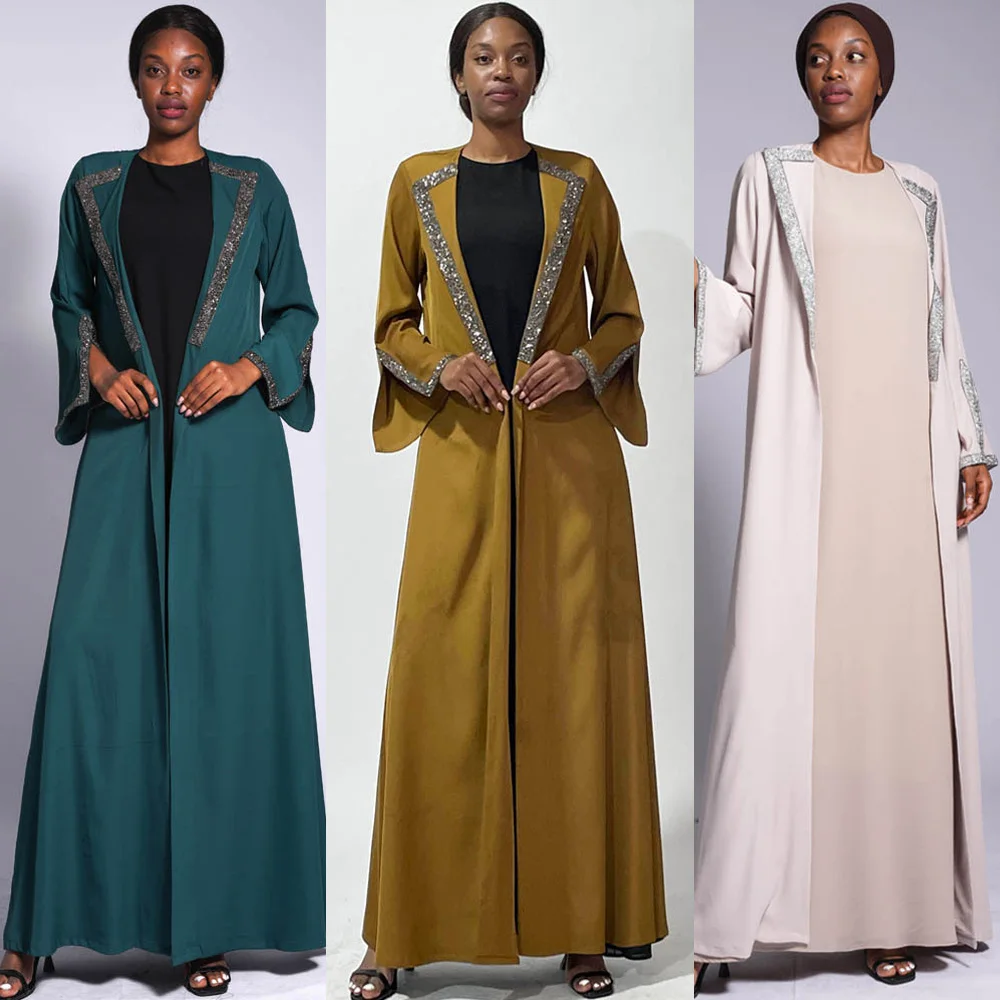 

Elegant Abayas Women Luxury Diamonds Muslim Open Abaya Islamic Outfits Slit Sleeve Lapel Collar Cardigan Kimono Autumn Winter