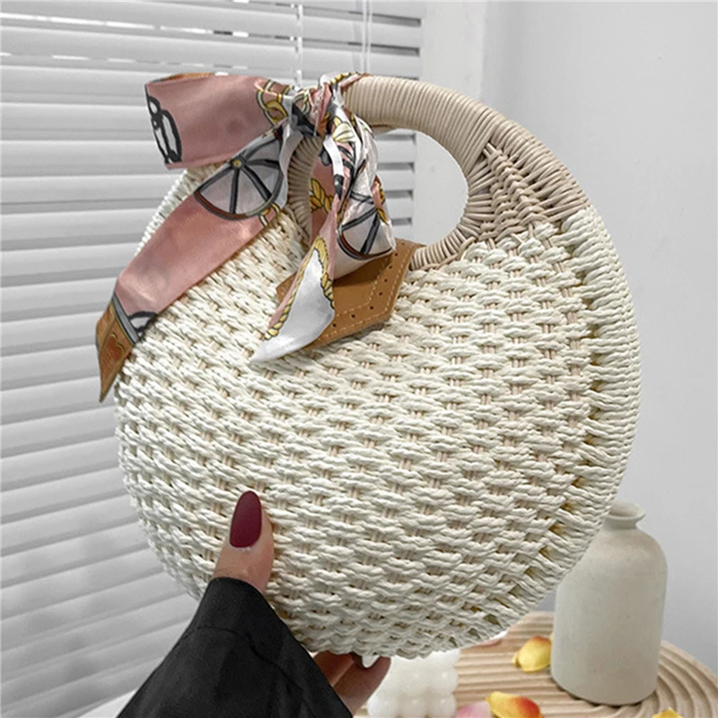 

Holiday Shell Handbags Personality Cute Rattan Bag Casual Small Round Tote Woven Female Fashion Beach Bag
