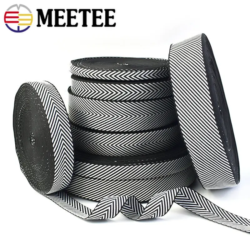 

20Meters 10-38mm Herringbone Jacquard Webbing Tapes Black White Ribbon Bags Strap Decoration Band DIY Garment Sewing Accessories