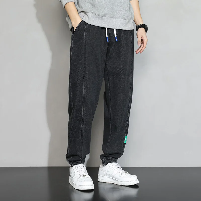 

2024 Men Clothing Casual Jeans Elastic Waist Men's Denim Pants Oversized Snow Washed Man Trousers Black Blue Plus Size M-8XL
