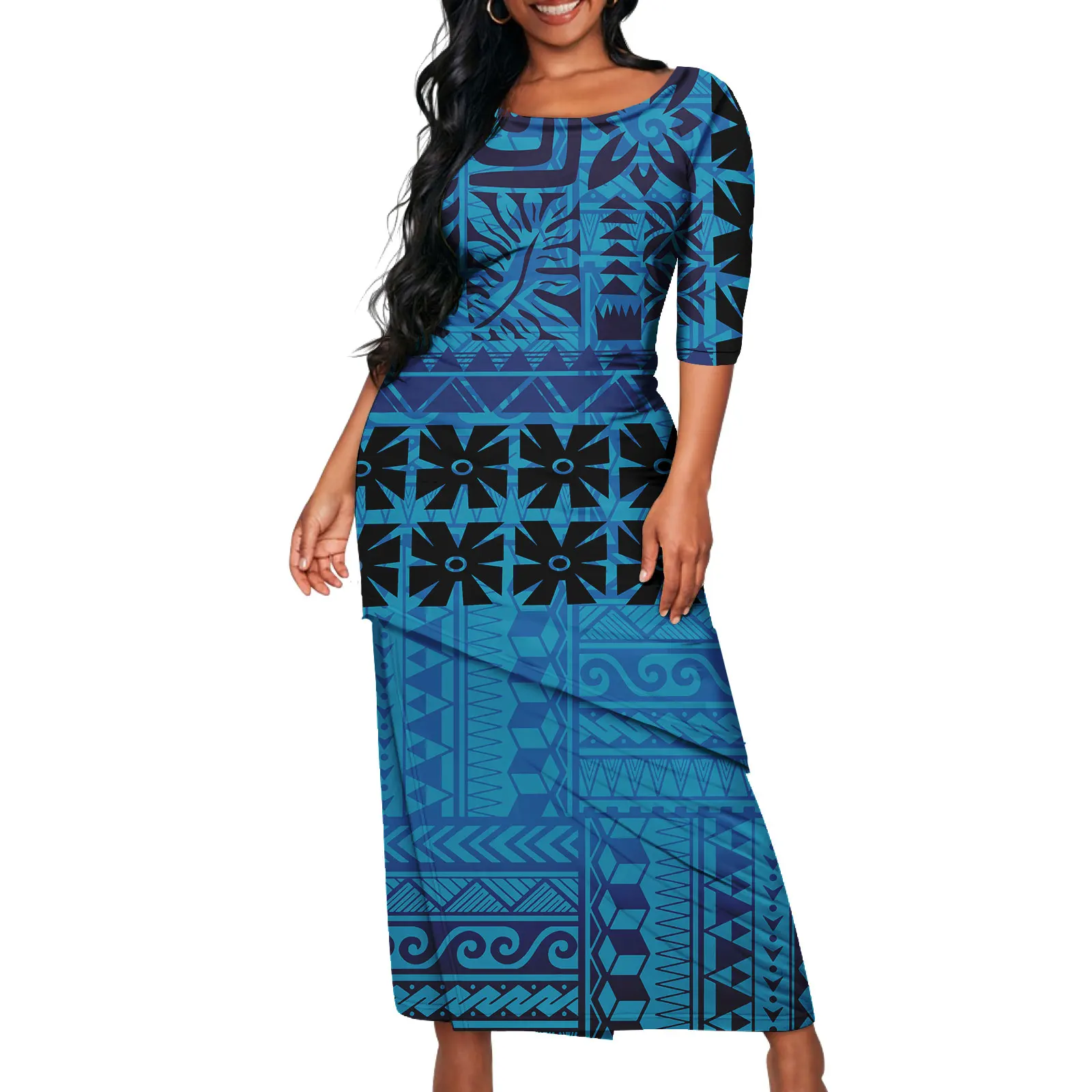 

Latest Polynesian Tribal clothing Samoan Puletasi Dresses For Women Custom Print evening party puletasi 2 Piece Set