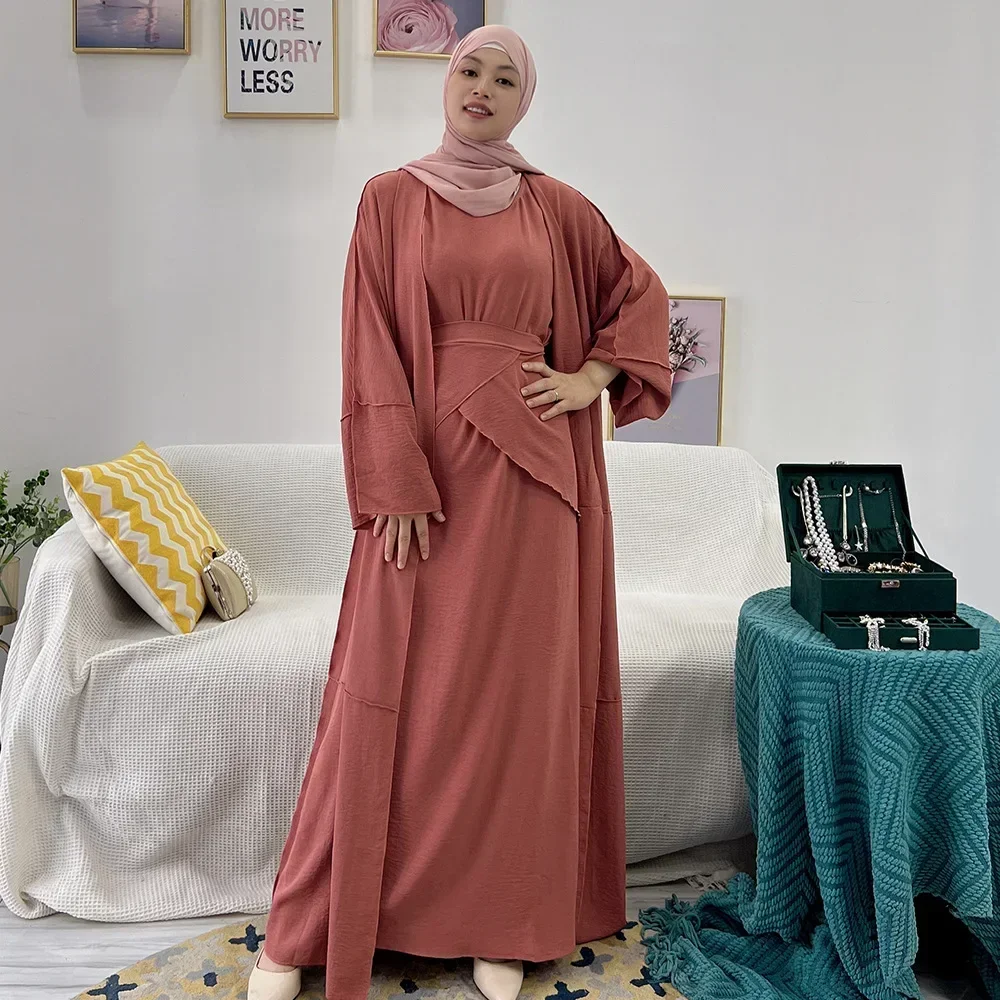 3 Piece Abaya Muslim Woman Hijab Dress Wrap Skirt Dubai Turkish Abayas Kimono Modest Islamic Clothing Sets Ensembles Musulmans