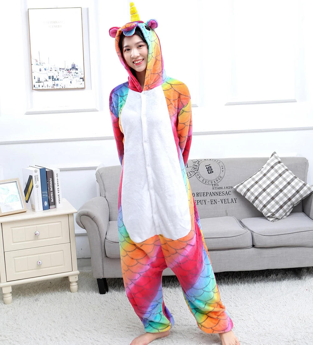 Colourful Adult One-Piece Pajamas Cartoon Jumpsuit Full Body Sleepwear Thicken Warm Soft Comfortable  Onesies