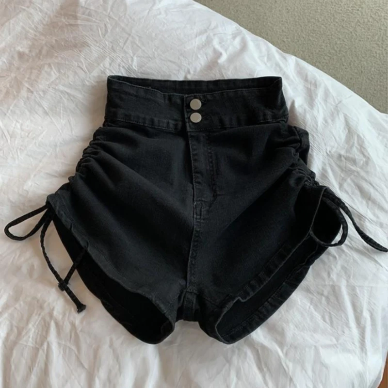 Shorts Women Retro Streetwear Trendy Femme Popular Shirring Comfortable Leisure All-match Newly High Waist Design Chic keiki kona shorts