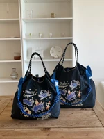 New Women's Tote Bag, Japanese-Style Embroidered Shopping Bag, Black Constellation Pattern, Large Capacity, Foldable Shoulder Bag, Suitable for Shopping, Casual Outings, Parties, Shopping, Surprise Gifts