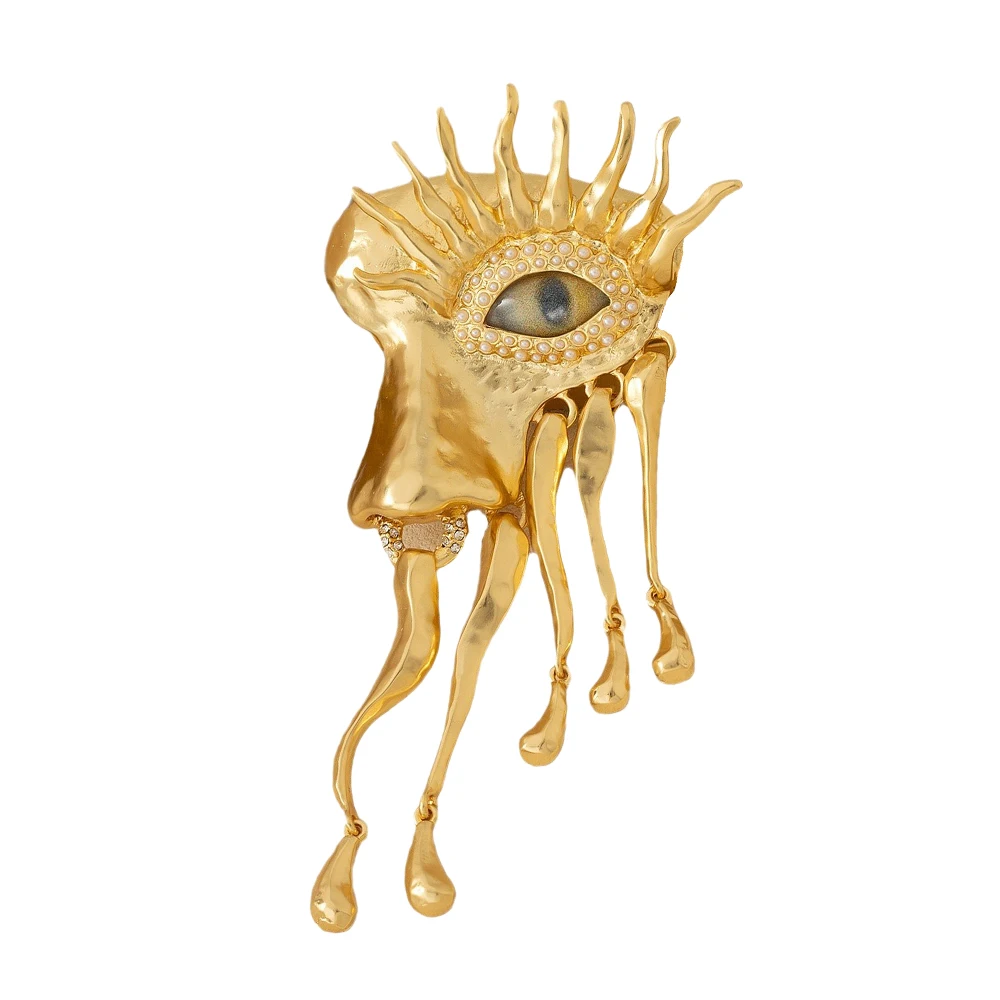 Deluxe Women Men Vintage Devil's Eye Brooch Pins Exaggerated Trendy Style Imitated Pearl Delicate Tassels Badge Jewelry Gifts