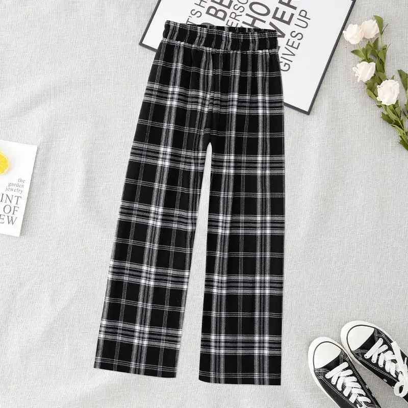Girls Trousers Girls Plaid Pants Spring Summer Wide Leg Pants Kids Casual Straight-leg Teenager Sport Trousers 8 Y Children Clothing, girls pants,kids pants,girls trousers
