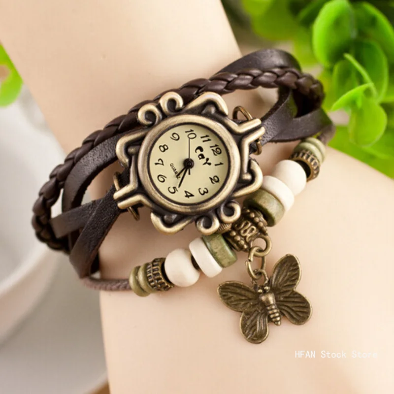 

Antique Women Watch Leather Wrapped Bracelet Women Quartz Wristwatch Ladies Clock Gift Watch relojes de mujer