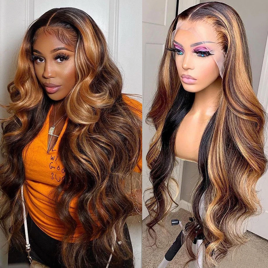 

30 Inch Highlight Wig Human Hair 360 Lace Frontal Wig Ombre Wigs For Women Honey Blonde Colored 13x6 Hd Body Wave Lace Front Wig