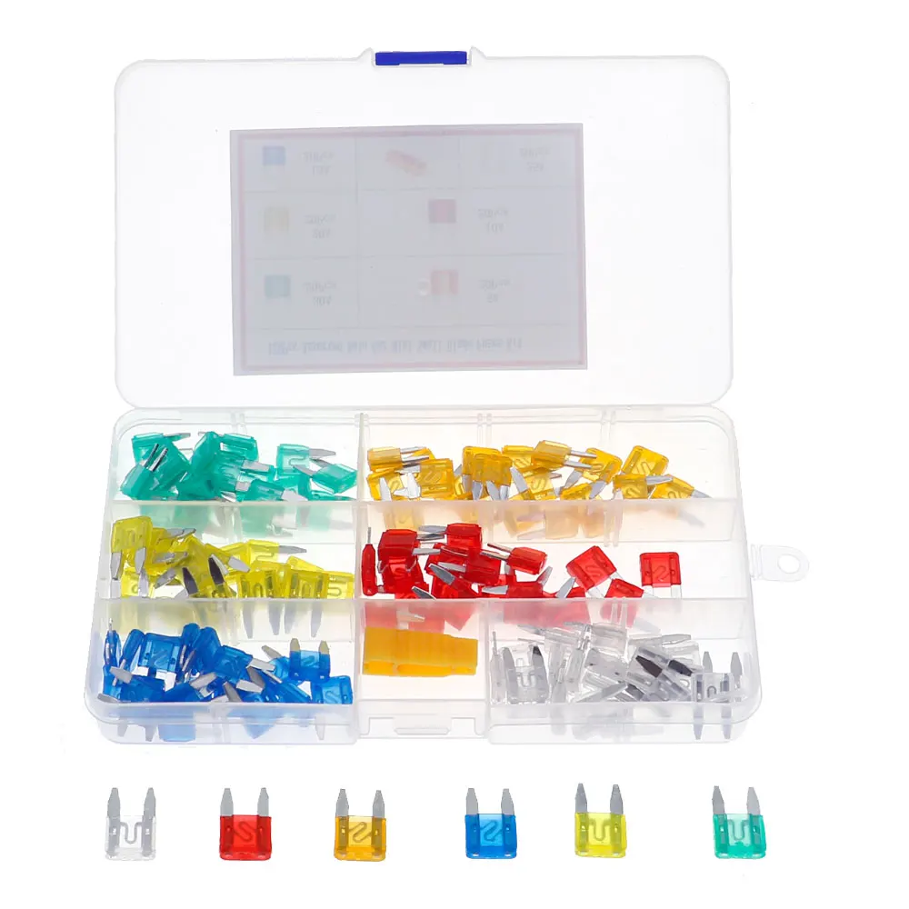 120pcs Mini Blade Fuse Assortment Set Automotive Truck Fuses Holder Mixed pack kit 5A 10A 15A 20A 25A 30A