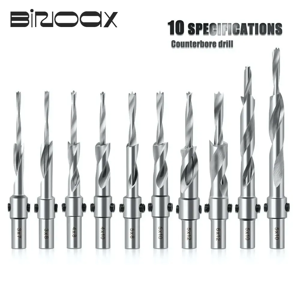 Binoax 3/4/5/6Mm Verzinkboor Boor Met Verstelbare Diepte Stop Afkanten Verzinkboor Boren Voor hout Plastic 10Mm Schacht