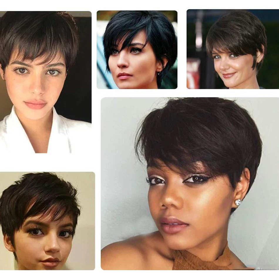 Parrucca corta con taglio pixie Capelli umani pronti da indossare Parrucche brasiliane per capelli umani per le donne Parrucche complete a macchina nere marroni rosse - immagine 5