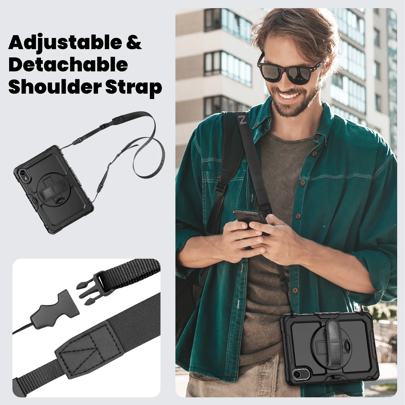 Heavy Duty Shockproof Tablet Case with Screen Protectors & Shoulder Strap