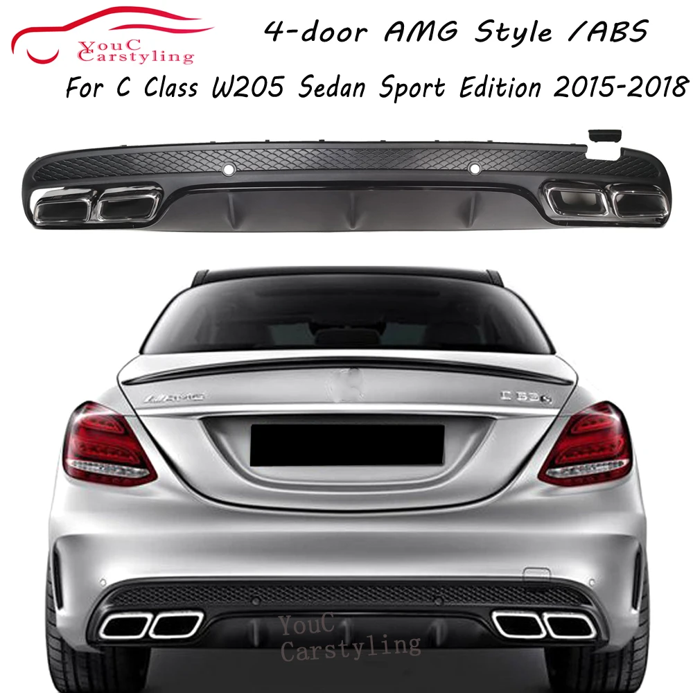 메르세데스 C W205 4 문짝 스포츠 세단 2015-2018 용 AMG 스타일 리어 디퓨저, 304 스테인리스 스틸, 4 출구 배기