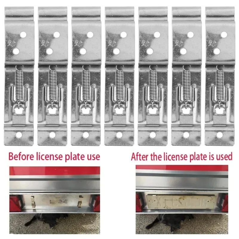 2PCS Rectangular Car License Plate Spring Loaded Stainless Steel Bracket Cars Frame Holder Clamps Trailer Number Plate Clips