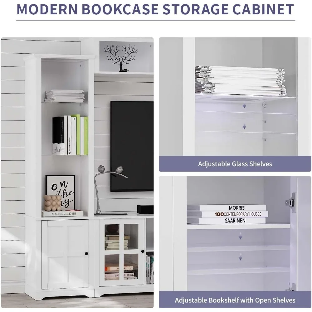 4 Piece Wall Unit TV Stand with Bookshelf,TV Console Table Media Entertainment Center, Living Room Wine Cabinet Display Cabinet 5