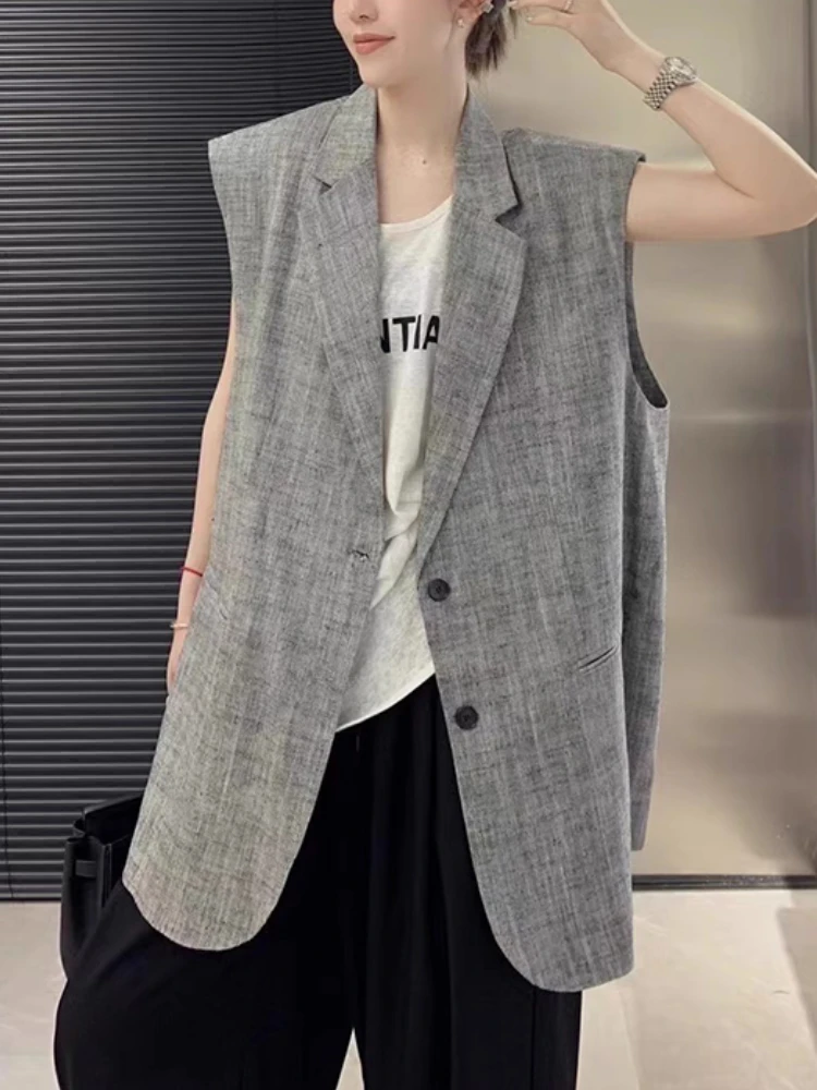 

Fashion Korean Women Summer Casual Loose Vest Jackets New Sleeveless Vintage Streetwear Party Coat Solid Female Tops Clothings