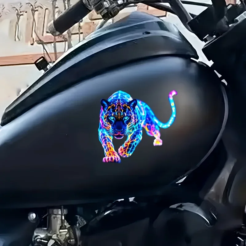 Vibrant Neon Leopard Motorcycle Stickers Waterproof for Scooter Fuel Tank Front Fairing Vinyl Decals Car Window Decoration 1PC