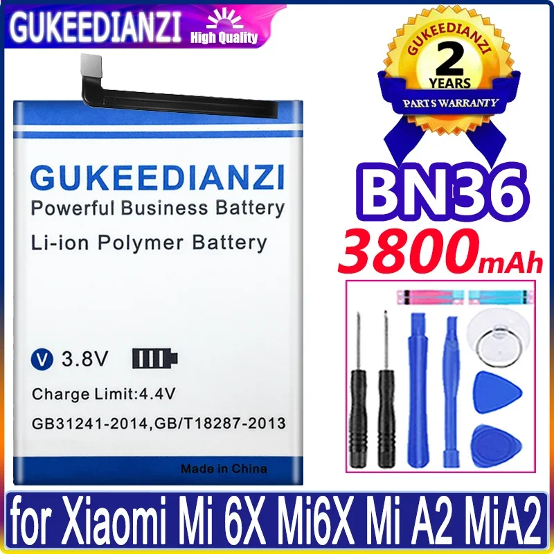 

For Xiao Mi BN36 3800mAh Battery for Xiaomi Mi 6X Mi6X Mi A2 MiA2 Batteries + Free Tools