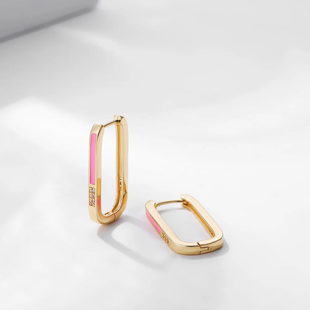 Multicolor Geometric Square CZ Zircon Circle Hoop Earrings for Women Enamel Gold Color Metal Ear Buckle Huggies Female Jewelry