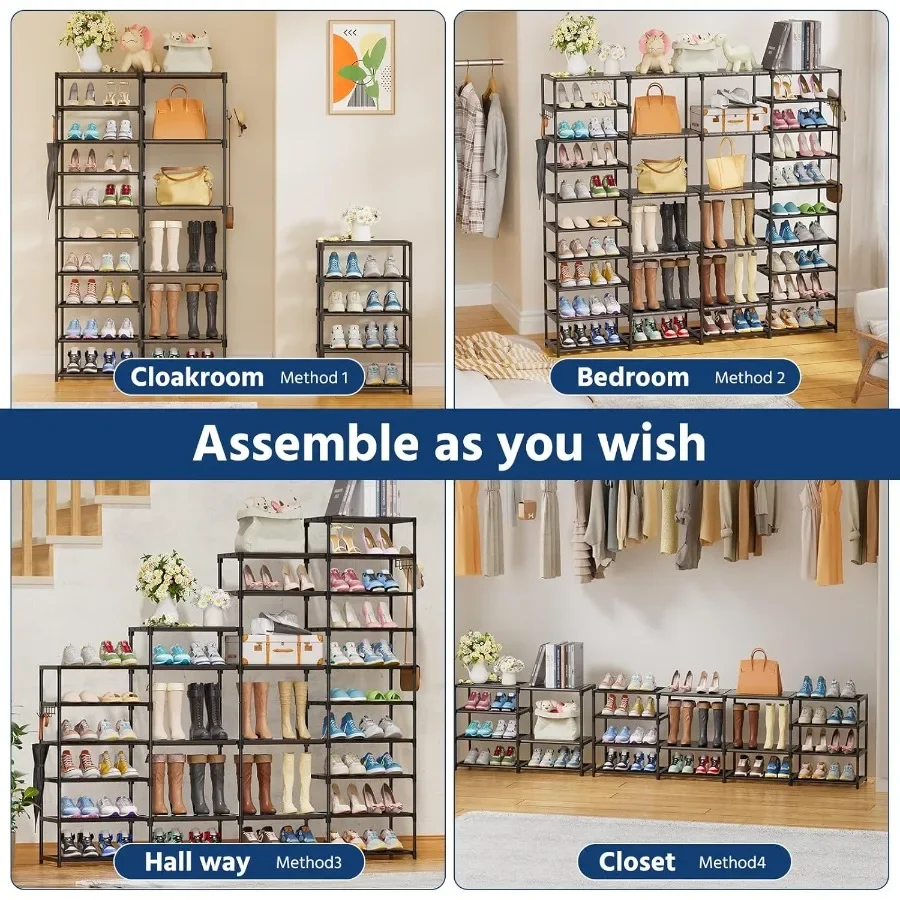 Shoe Rack Large Capacity 4 Rows 10 Tier for 6064 Pairs Space Saving Shoes Sturdy DIY Storage Organizer Shelf for Entryway Garag