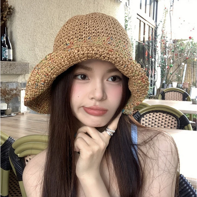 Summer Sun Hats for Women Straw Hat Showing Face Small Bucket Hat Large Brim Sunshade and Sunscreen Seaside Beach Cap