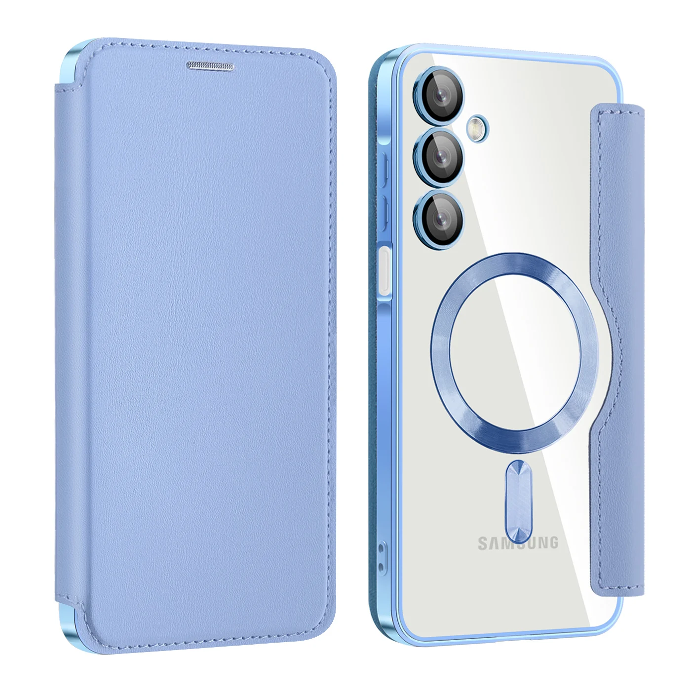 Premium Flip Magnetic Leather Case with Wireless Charging & Transparent Card Slot