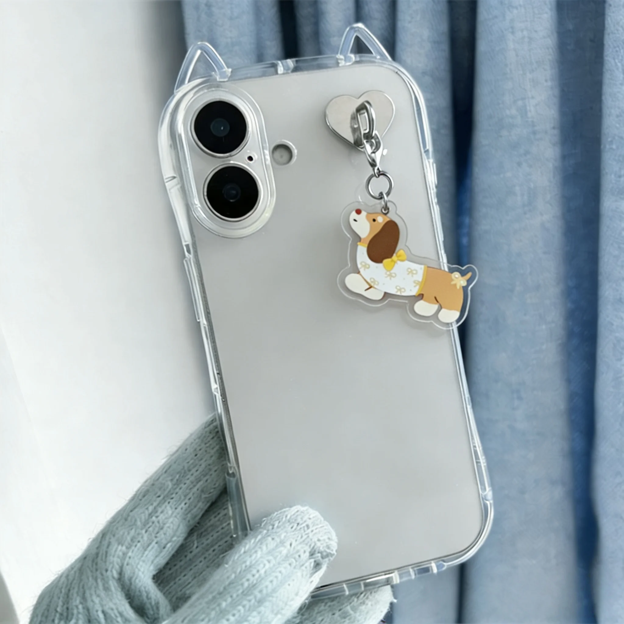 Adorable Black Cat 3D Ears Phone Case with Key Chain Pendant