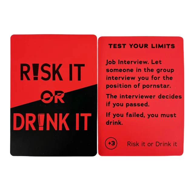 Risk It Or Drink It Jeu de fête amusant pour jeu de cartes universitaire Jeu de boissons Pré-jeu de nuit Hilarant Dares Défis Questions Adulte 4