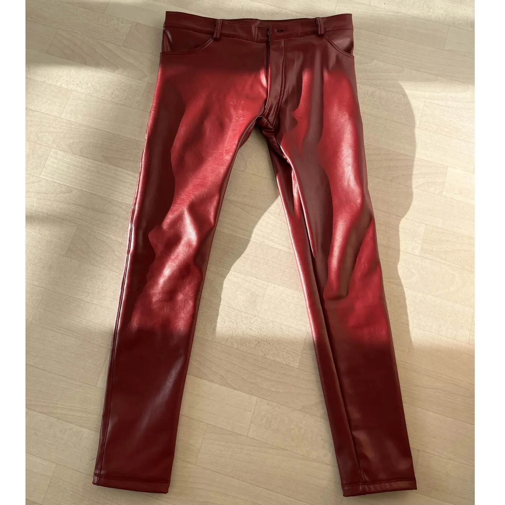 PU Leather Skinny Cigarettes Pant In Khaki Solid main image 1