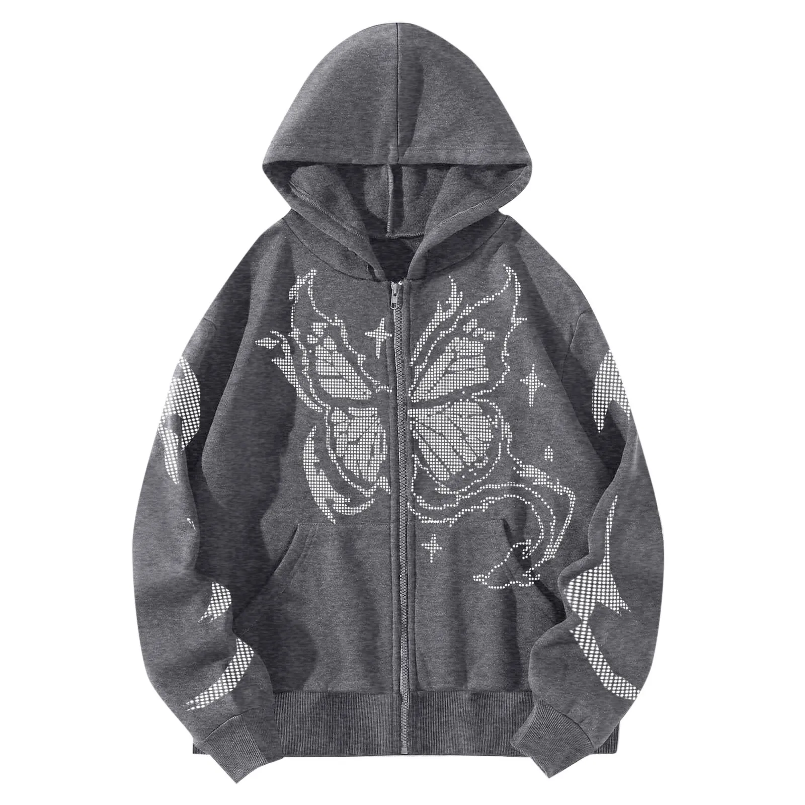 

Gothic Butterfly Print Hoodies Zip Up Hip Hop Streetwear Sweatshirts Women Casual Hooded Autumn Winter Men's Tops Y2K Clothes
