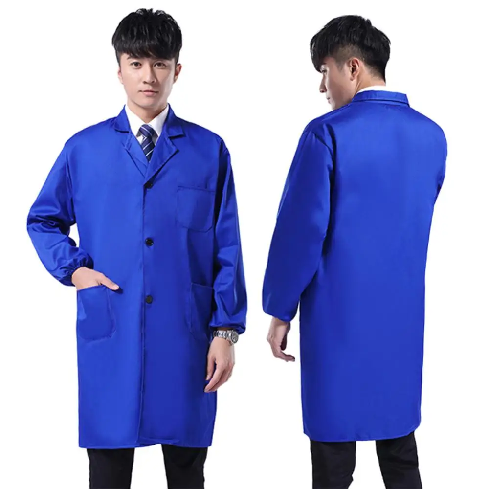 Work Dust Coat Men Long Short Sleeve Buttons Pockets Warehouse Lab Clothing