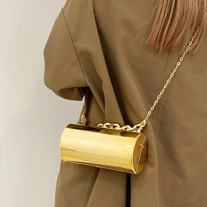 Women's Handbag Bags For Women 2026 Party Clutches Fashion Cylinder Mini Evening Purse Crossbody Shoulder Bag Gold Box Clutch